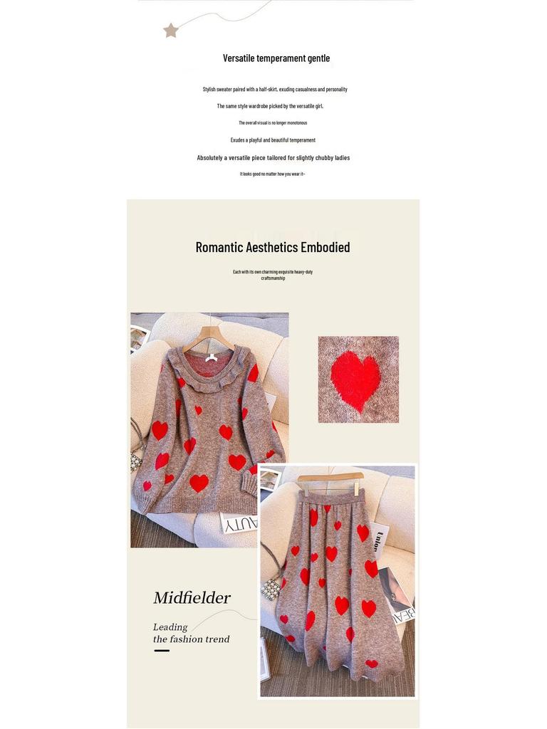 Plus Size Women's Winter Knit Sweater & Skirt Set - Slimming Fashion for 130-300 Jin