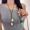 Minimalist Retro Irregular Imitation Jade Large Teardrop-shaped Pendant Pull Adjustable Necklace for Women Collar Chain Jewelry