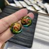 Maillard Tiger Eye Enamel Oil Painting Exquisite Hand-Painted Peacock Stud Earrings Copper Plated Real Gold Light Luxury Animal Earrings Batch