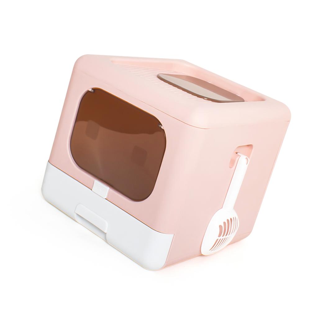 Portable Foldable Cat Litter Box Large   Enclosed Cat Potty Toilet Front Entry Top Exit with Lid Litter Scoop