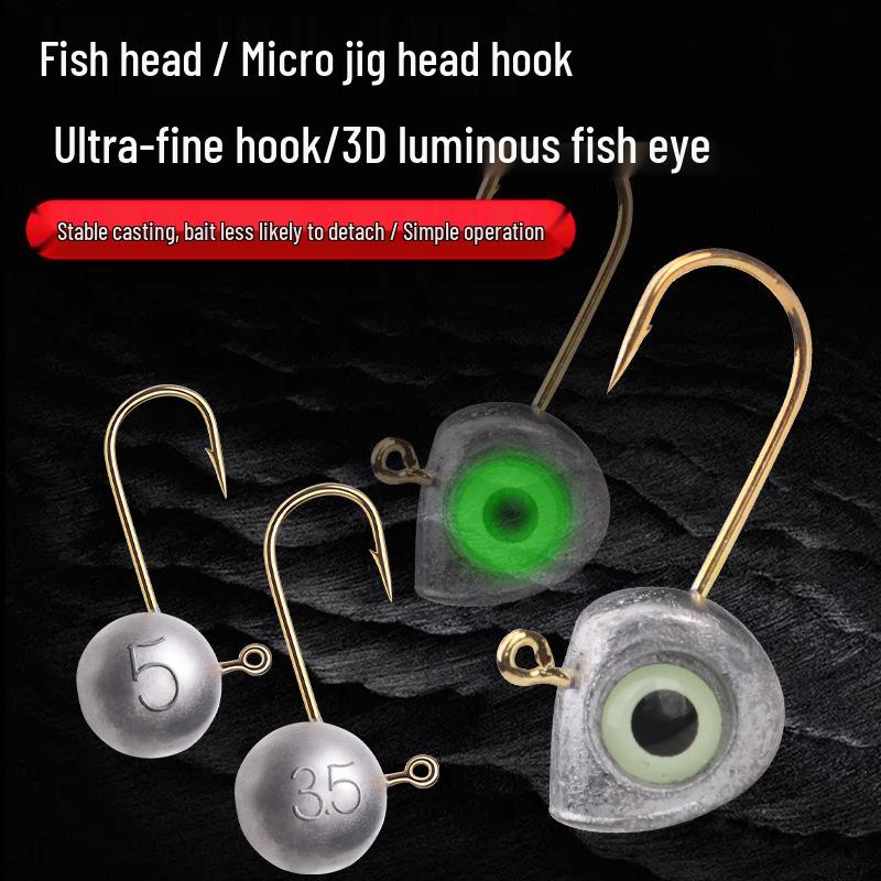 Glow-in-the-Dark Fish Eye Lead Head Hook: Small Gold, Reinforced, Anti-Snag for Freshwater & Saltwater Fishing Lures