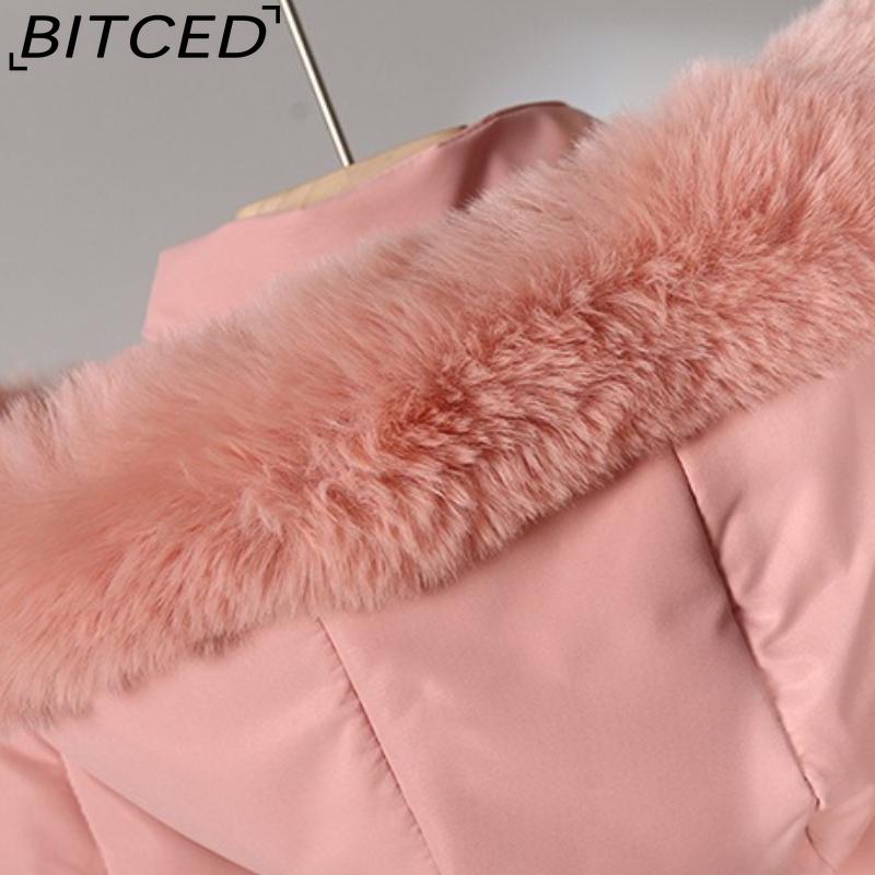 BITCED Women's Short-Length Puffer Coat Winter Fleece-Lined Thickened Cotton Jacket with Large Fur Collar Bread-Style Outerwear
