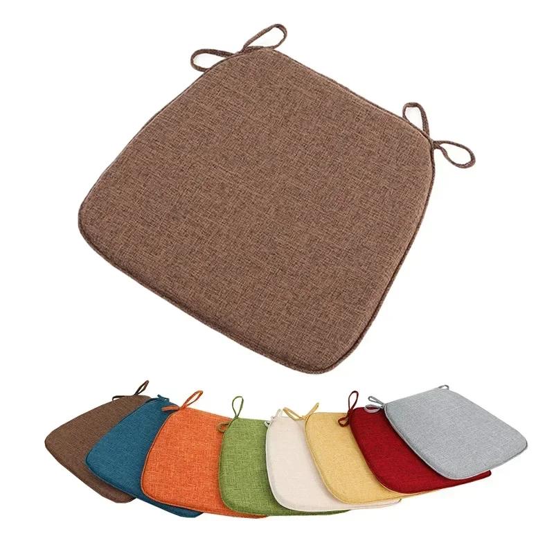 Modern Style Solid Color Cotton Linen Chair Cushion with Ties for Dining Chairs Kitchen Dining Chair Pad Cojines Decorativos