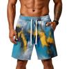 Men's Gradient Print Loose Fit Athletic Shorts with Pockets Elastic Waistband Drawstring for Gym Training Beachwear