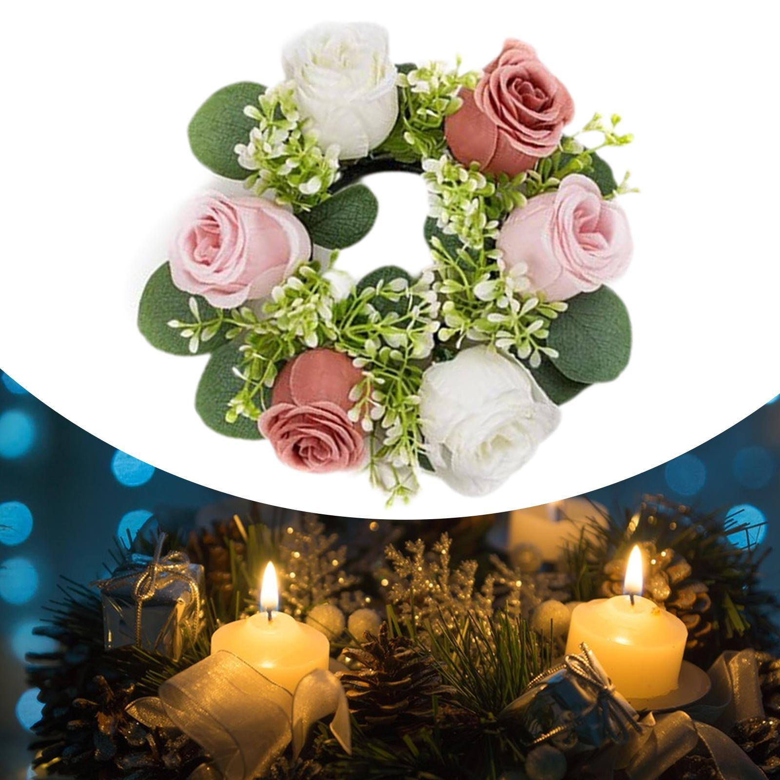

Искусственное цветочное кольцо для свечи, искусственные цветочные композиции, венок на День святого Валентина Dark and Light Pink