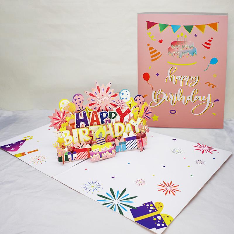 3D Pop-up Birthday Cake Greeting Card with Customizable Message and Logo for Employees and Customers