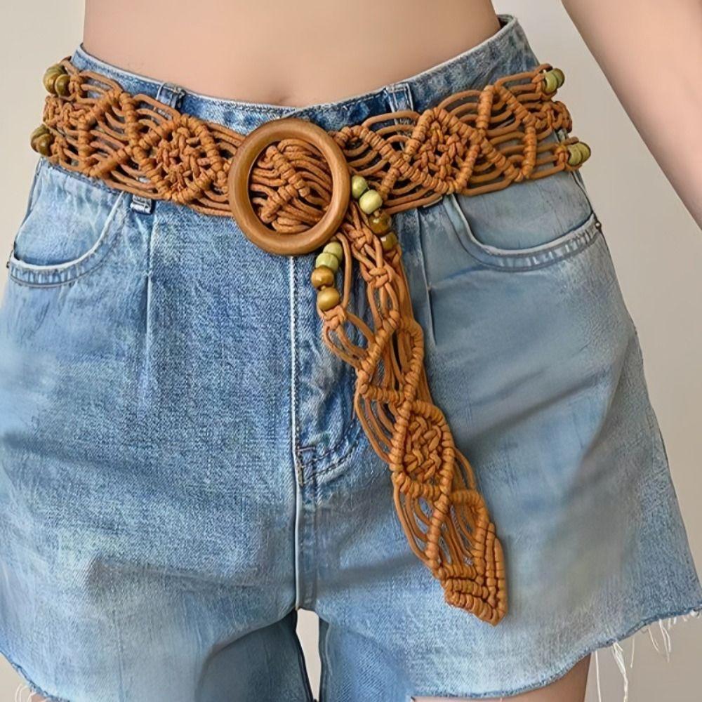 Retro Weave Belt Woven Ethnic Style Waistband Vintage Bohemian Style Belt  Women