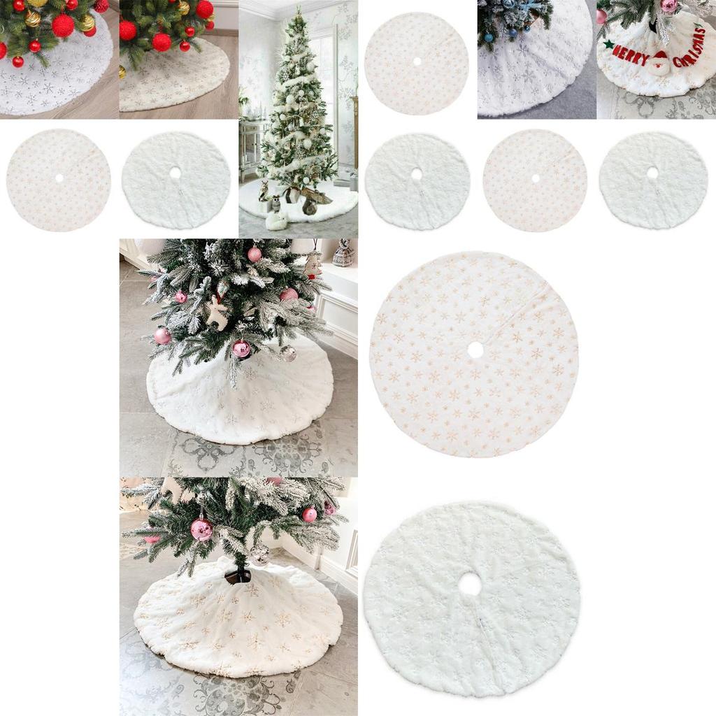 Elegante Saia de Árvore de Natal de Pele Sintética Prata e Dourada com Desenho de Floco de Neve