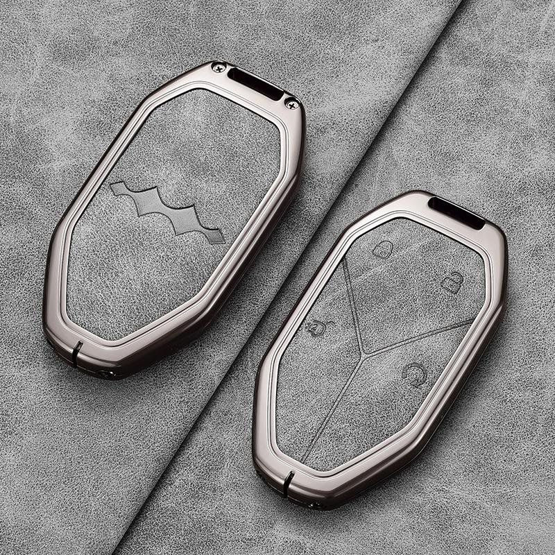 For BYD Formula Leopard 5 8 3 Ti3 Car Key Case Zinc Alloy Leather Key Shell Fob Cover Protection Keychain Holder Car Accessories