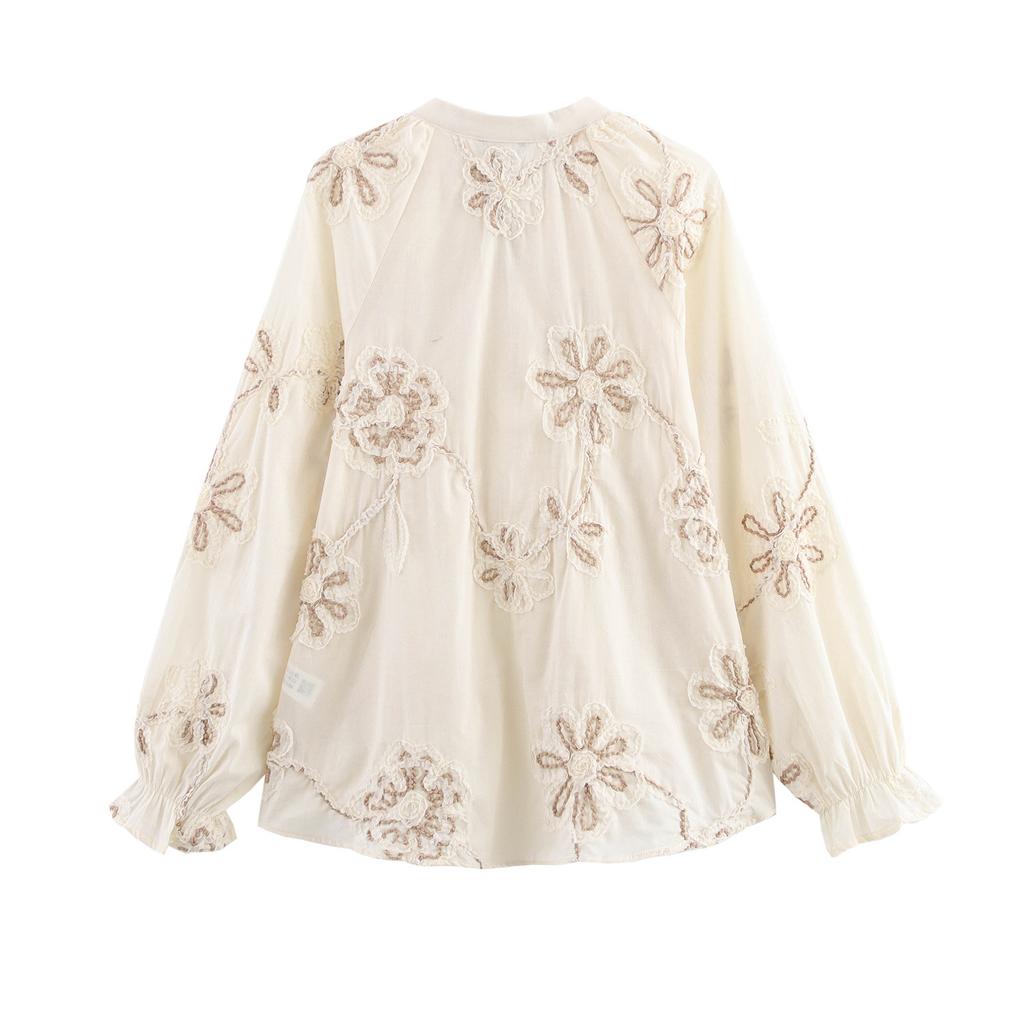 New Spring and Autumn Women's European-American Floral Embroidery Shirts