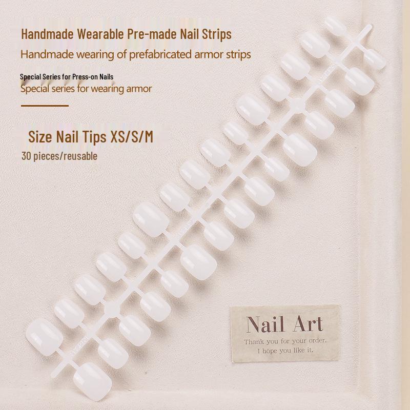 

Jade White Short Wearable Nail Tips - Autumn/Winter High-End Nail Art Style Glue Type