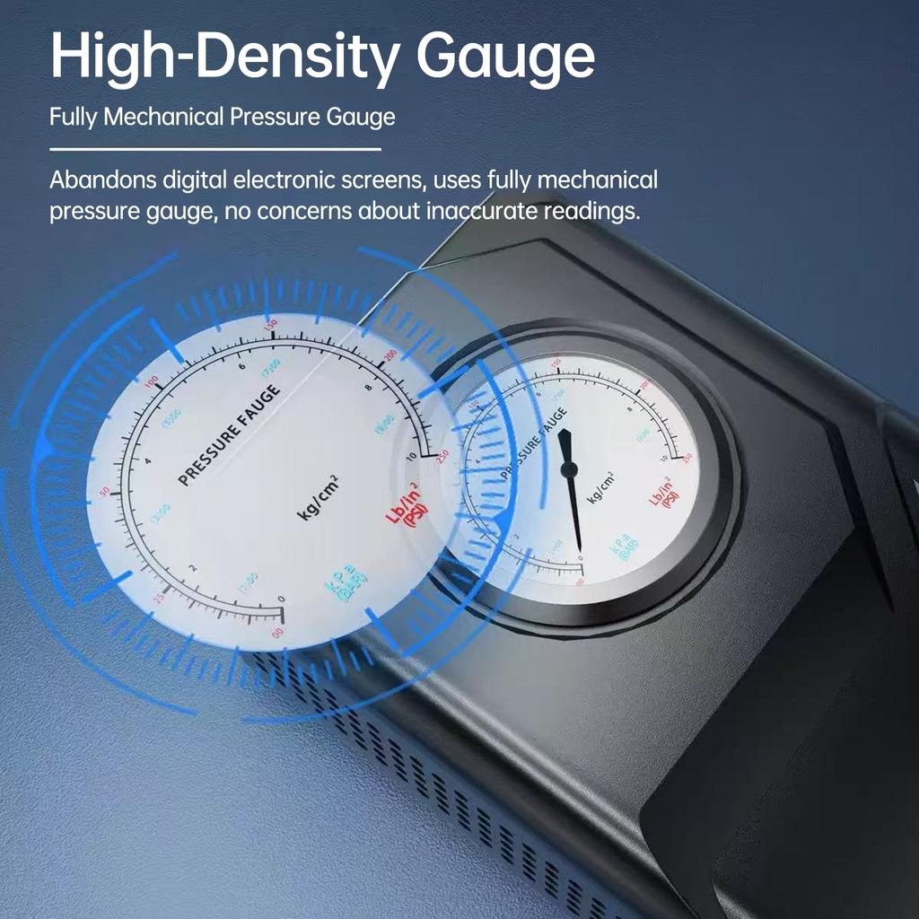 Tire Inflator Portable Air Compressor, Cordless Car Tire Pump with Mechanical Pressure Gauge, Rechargeable Air Pump for