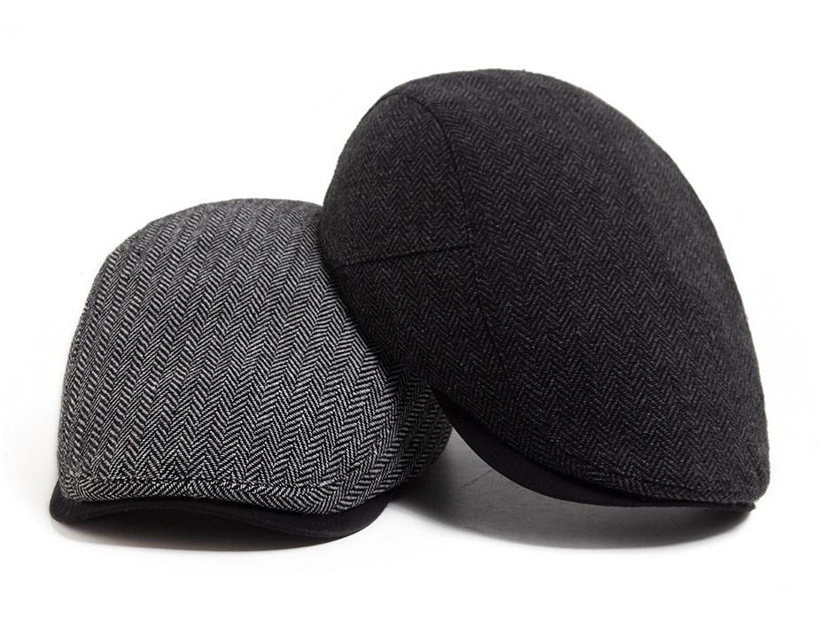 Retro British Herringbone Men's Beret: Autumn/Winter Literary Flat Cap - Trendy Large Head Size Duckbill Design