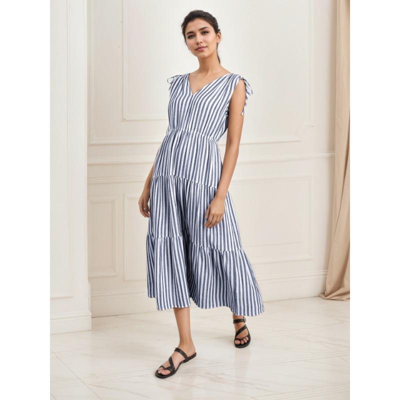 

Женское французское платье без рукавов Летнее повседневное платье с завышенной талией в богемном стиле с V-образным вырезом XL светло-синий