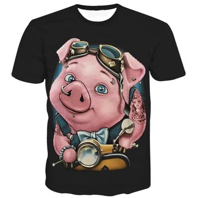 Sommer Lässig Atmungsaktiv Übergroß Freizeit Sport Vielseitig Rundhals Kurzarm T-Shirt Herren Freizeitmode Lustiges Schweinemuster 3D Gedrucktes T-Shirt