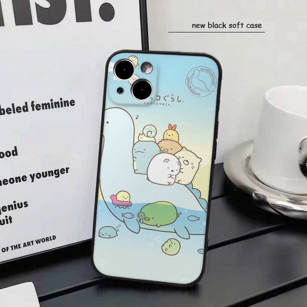 Cute Cartoon Sumikko Gurashi For iPhone 13,17,11,12,16,14,15,Plus,Pro Max Soft Silicone Black Phone Case