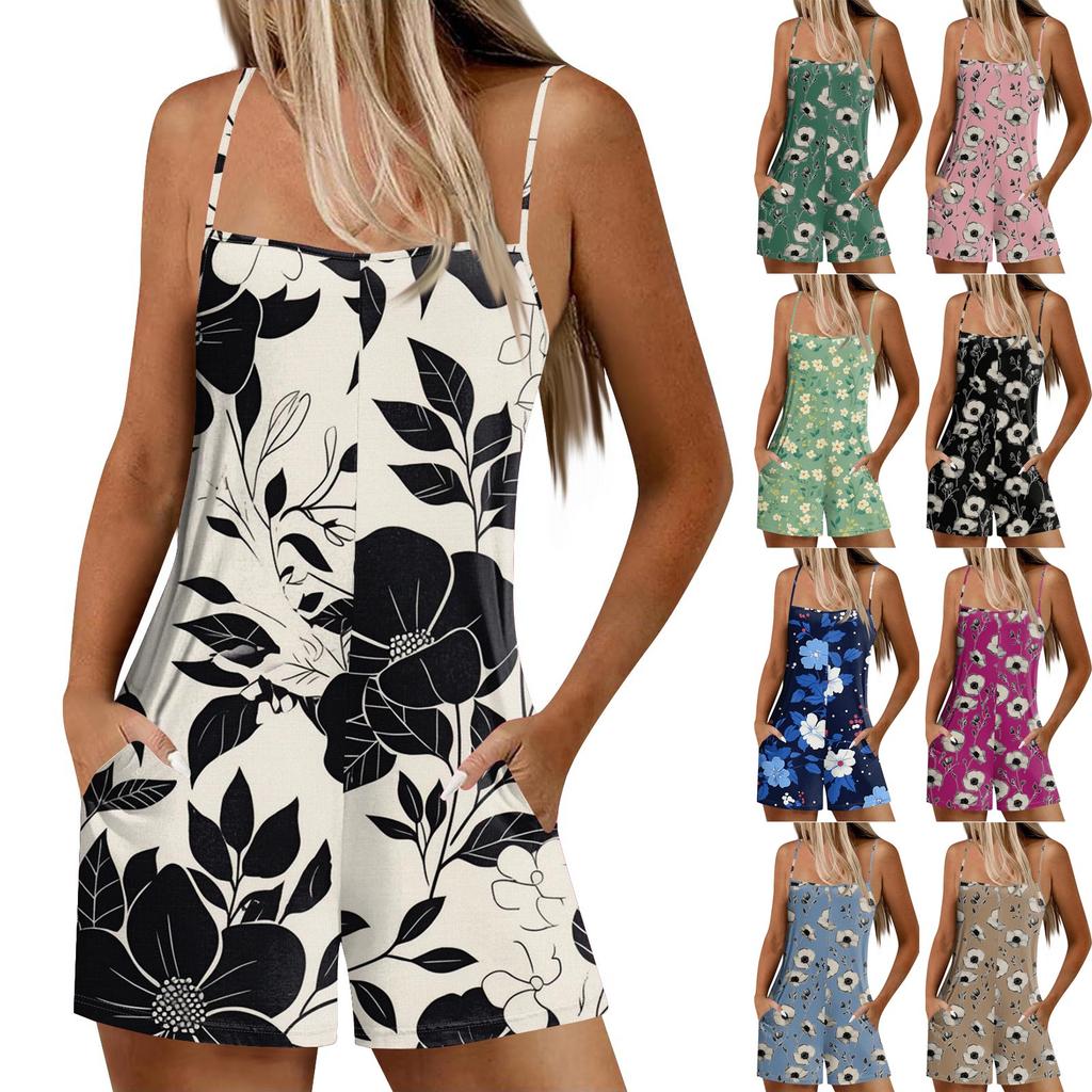 Damen Lässige Und Modische Ärmellose Camisole Mit Tasche Jumpsuit Shorts Jumpsuit Shorts