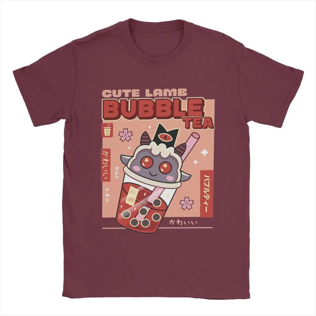Casual Cute Lamb Bubble Tea Cult Of The Lamb TShirt Unisex O Neck 100 Cotton T Shirt Game Anime Tees Printing Clothes