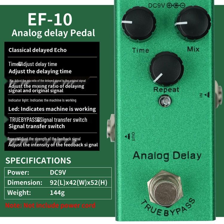 Compact Multi-Effect Electric Guitar Pedal: EQ, Distortion, Overdrive, Fuzz, Chorus, Simulation, Delay – 10 Effects in One.