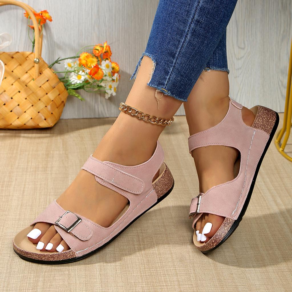Summer Women Sandals Plus Size Comfortable Flat Sandals 2025 New Brand Open Toe Sandals Belt Buckle Casual Shoes Women
