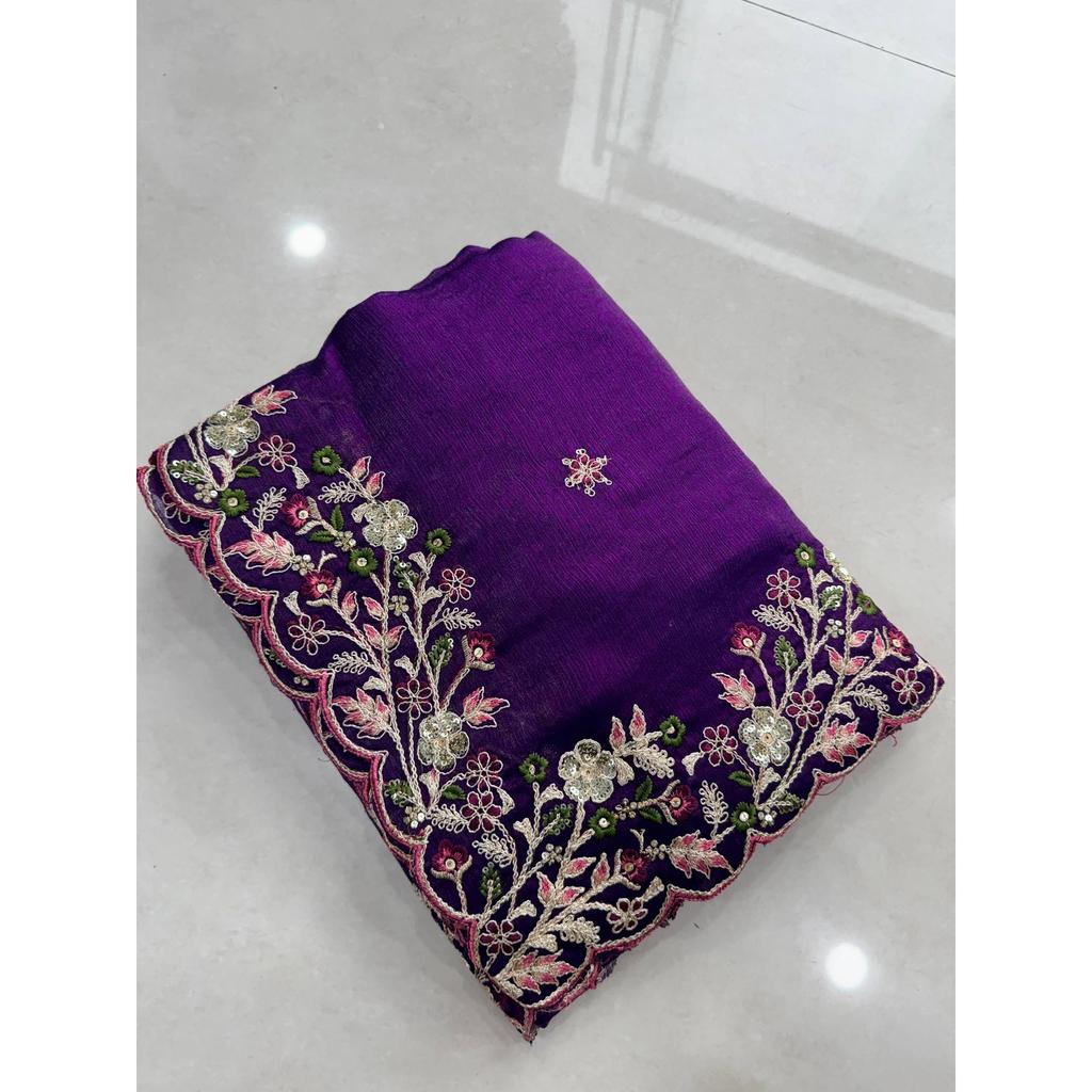 Wedding Special Soft Taby Silk Saree – Embroidery Cutwork Elegance