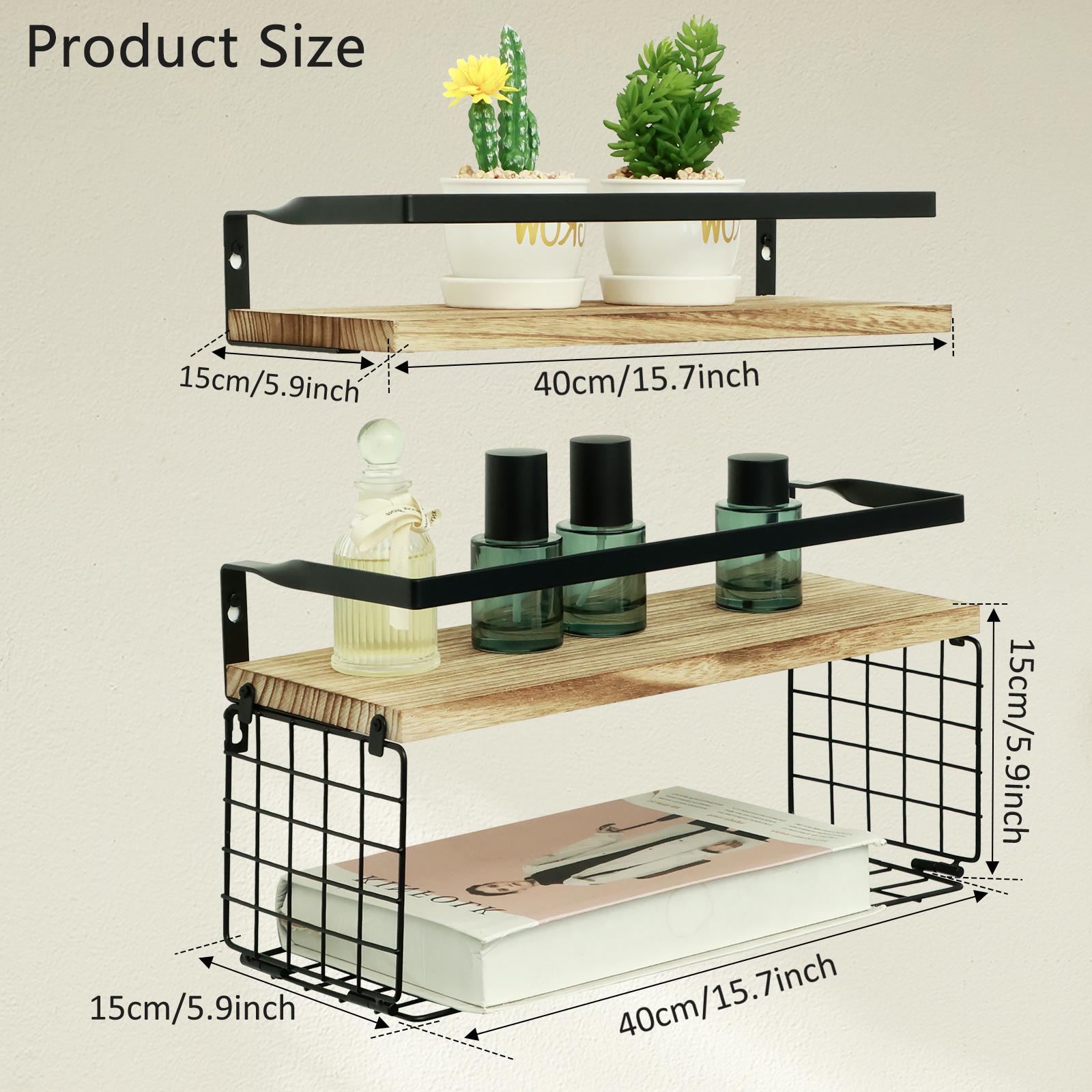 

Floating Shelves Wall Mounted Bathroom Shelves with Paper Storage Basket Wooden Wall Shelves for Bathroom Kitchen Storage Rack