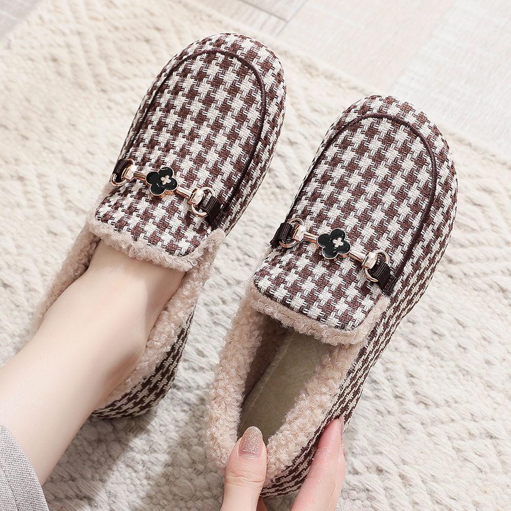 Women's Plush Thickening New Winter Fashion Warm Plaid Cotton Shoes