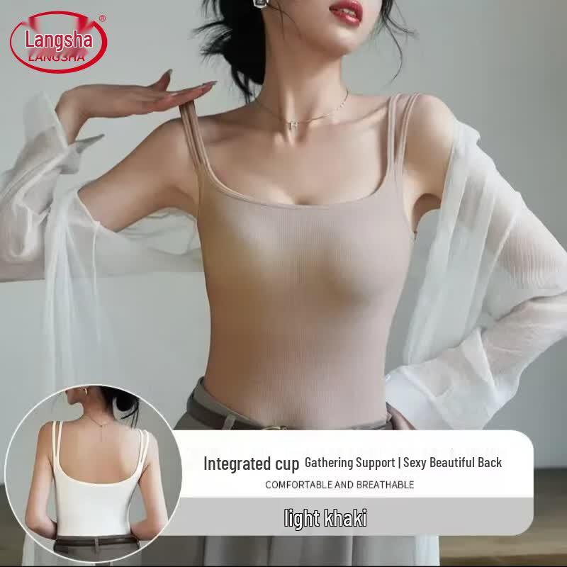 Langsha Women s Padded Backless Camisole Top L