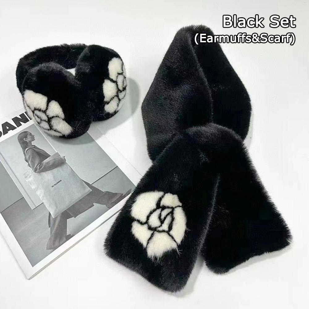 Camellia Warm Earmuffs Collar Shawl Neck Warmer Plush Fur Scarf New Ear Cover  Women