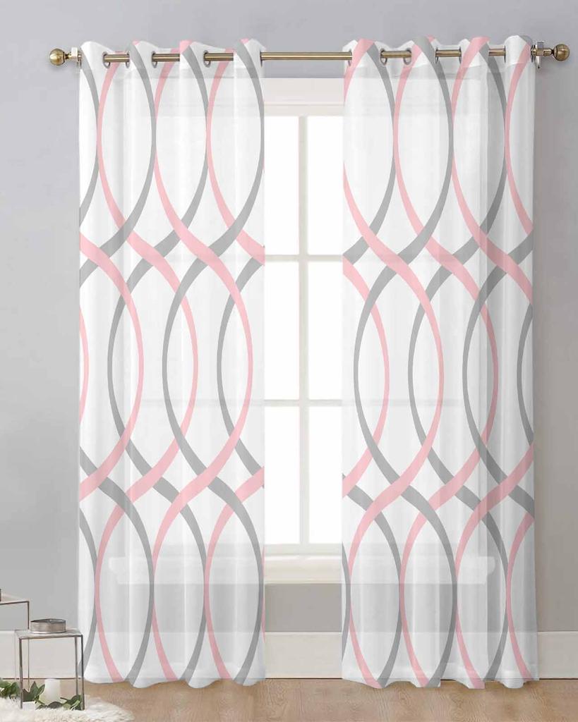 Abstract Lines Gradient Orange Tulle Drapes for Living Room Bedroom Sheer Window Curtains Kitchen Balcony Modern Voile Curtains