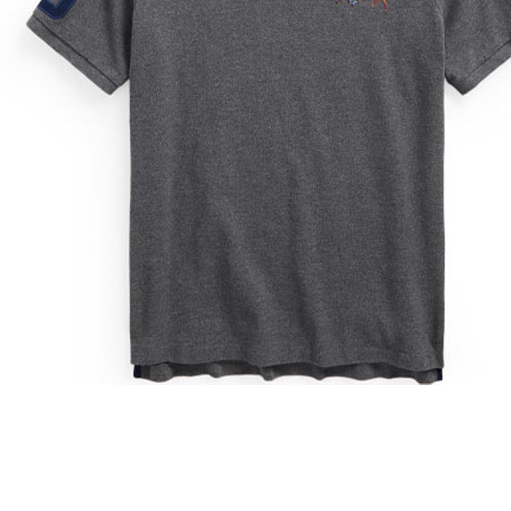 Polo Ralph Lauren Slim Fit Three Pony Logo Print Short Sleeve Polo Shirt Men Tops Gray MNPOKNI1N821-453