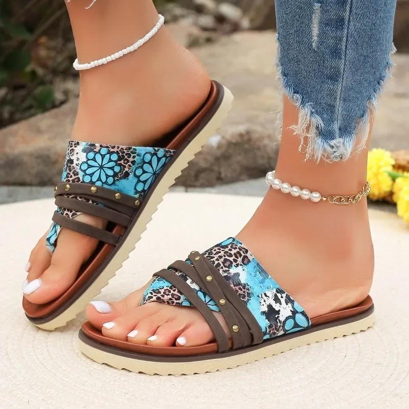 Women's Shoes New Promotion Flip-Toe Women's Slippers Summer Roman Mixed Color Outdoor Leisure Beach Flat Large Size Slippers