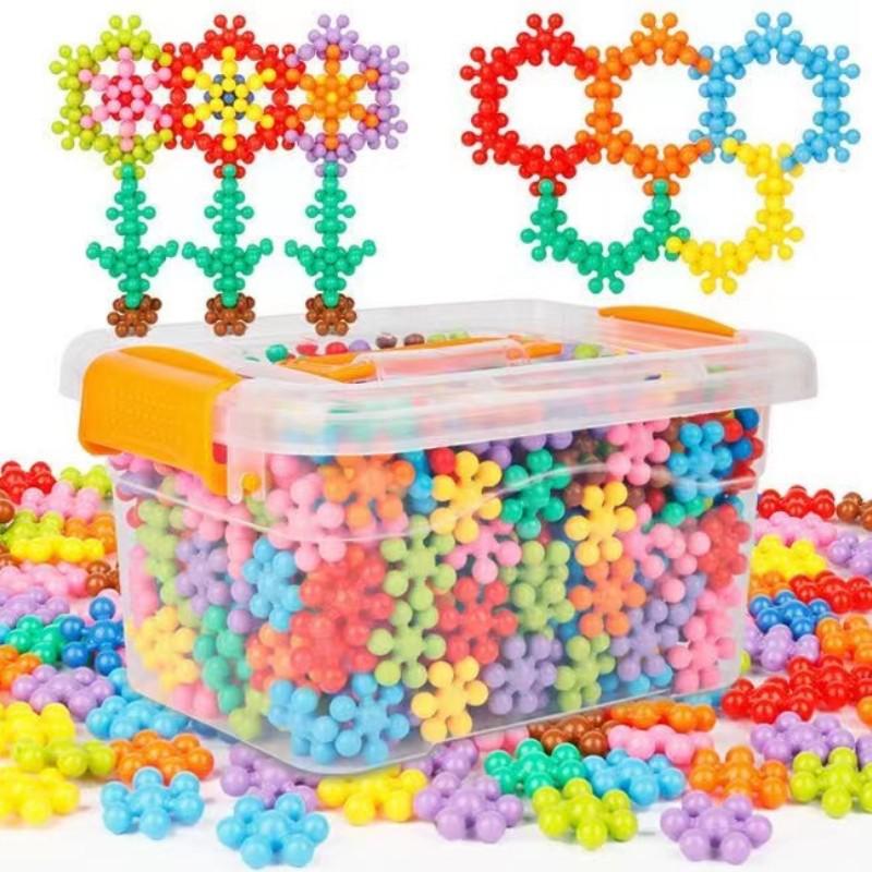 Children's Educational Building Blocks: 200-Piece Plum Blossom Puzzle Snowflakes for Kids Ages 3-4