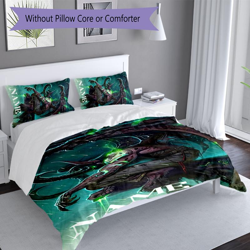 3pcs Custom Name World of Warcraft Bedding Set,Includes 1 Duvet Cover and 2 Pillowcases,All-season Bedroom Decor