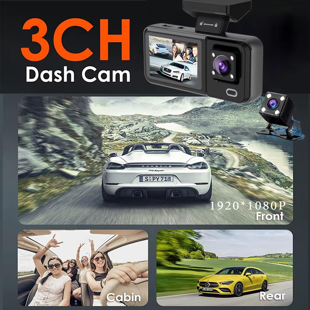 3 kamera Auto DVR 1080P Dash Cam Innenraum Kabine Mini Fahrzeug Drei Weg Kanal DVRs Recorder Video Registrator Dashcam Camcorder