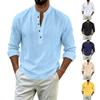 Men's Casual Cotton-Linen Long Sleeve Color Shirt with Stand Collar Loose Fit