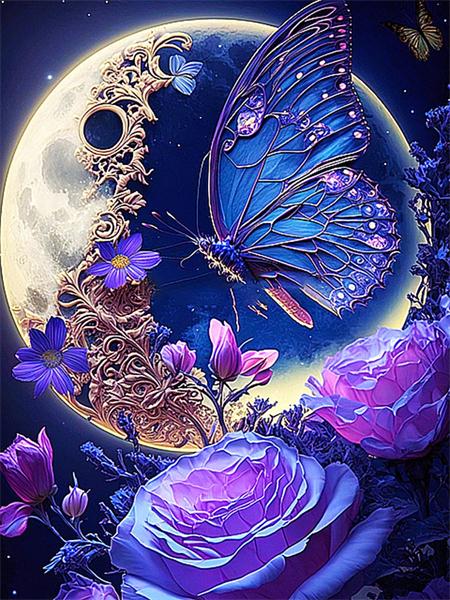 Full Square Round Diamond Painting New Moon Flower Decor Home Embroidery Mosaic Fantasy Butterfly Landscape Home Decor