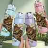 1PC Cat Sleeping Rose Floral Print 750ml Color Plastic Sports Water Bottle Leakproof Flip Straw Lid Suitable for Sports Office Home Use