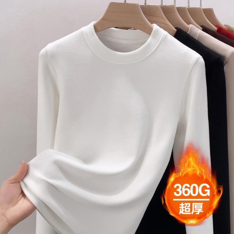 New thickened double-sided German velvet crew neck bottoming shirt for women's autumn and winter with velvet polished thermal top