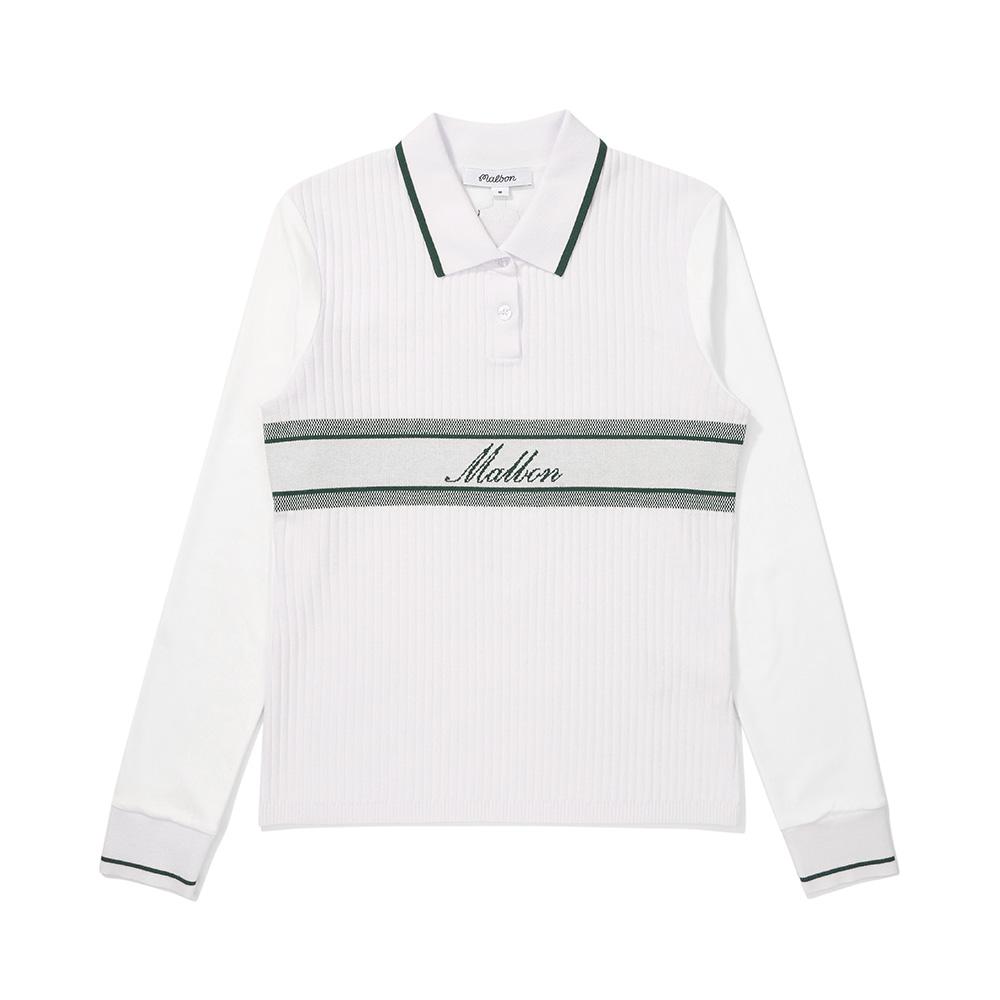 MALBON GOLF Brushed Ribbed Knit Hybrid Polo Shirt Ivory (Woman)