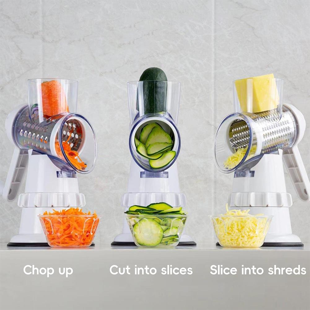 Hand-Crank Vegetable Cutter & Slicer Manual Kitchen Cheese Chopper Machine With 3 Adjustable Sharp Drums Multi-Function Garlic Potato Shredder