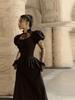 Autumn 2026 Women's Puff Sleeve Polka Dot Slim Fit Long Dress with Detachable Hem