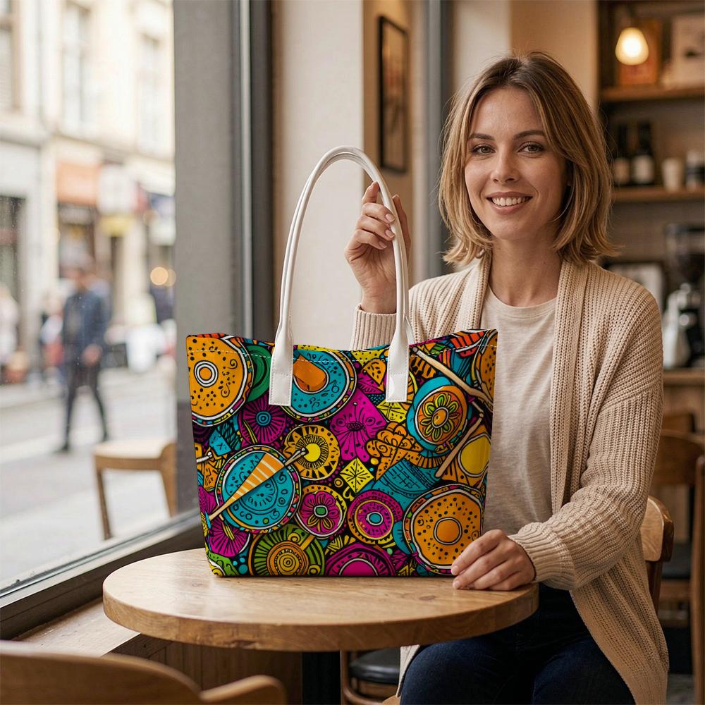 Colorful Graffiti Print Tote Bag Casual Versatile Large Capacity Shoulder Bag for Daily Shopping Commute