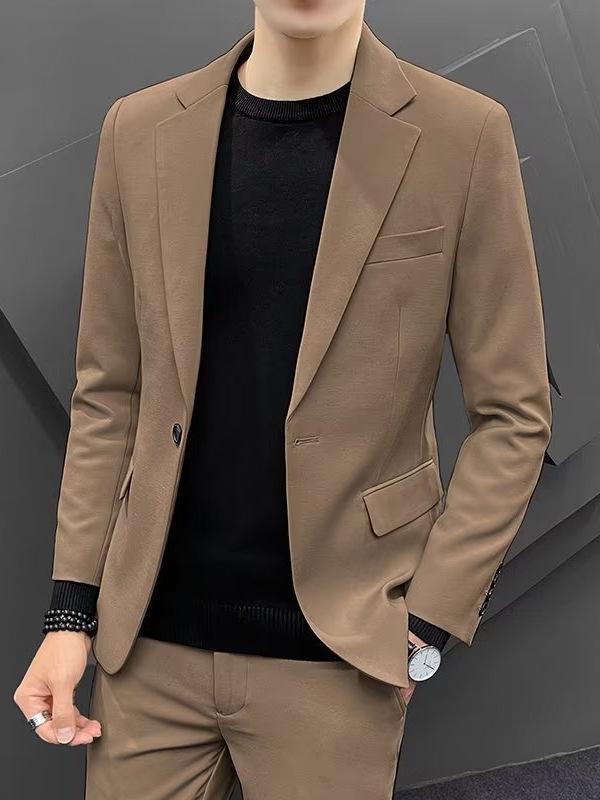 Men's 2024 Autumn/Winter Hong Kong Style Slim Fit Business Suit Jacket for Weddings and Formal Occasions.