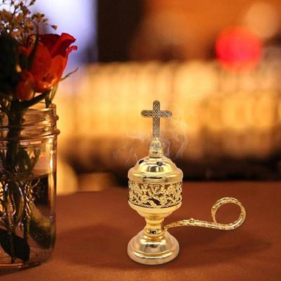 Retro Censer Home Scented Aroma Incense Middle East Catholic Incense Burner With CrossSmall Brass Metal Plated Incense Burner