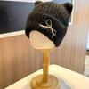 Thickened Cat Ear Beanie Windproof Knitted Skullies Soft Knitted Woolen Hat  Ladies