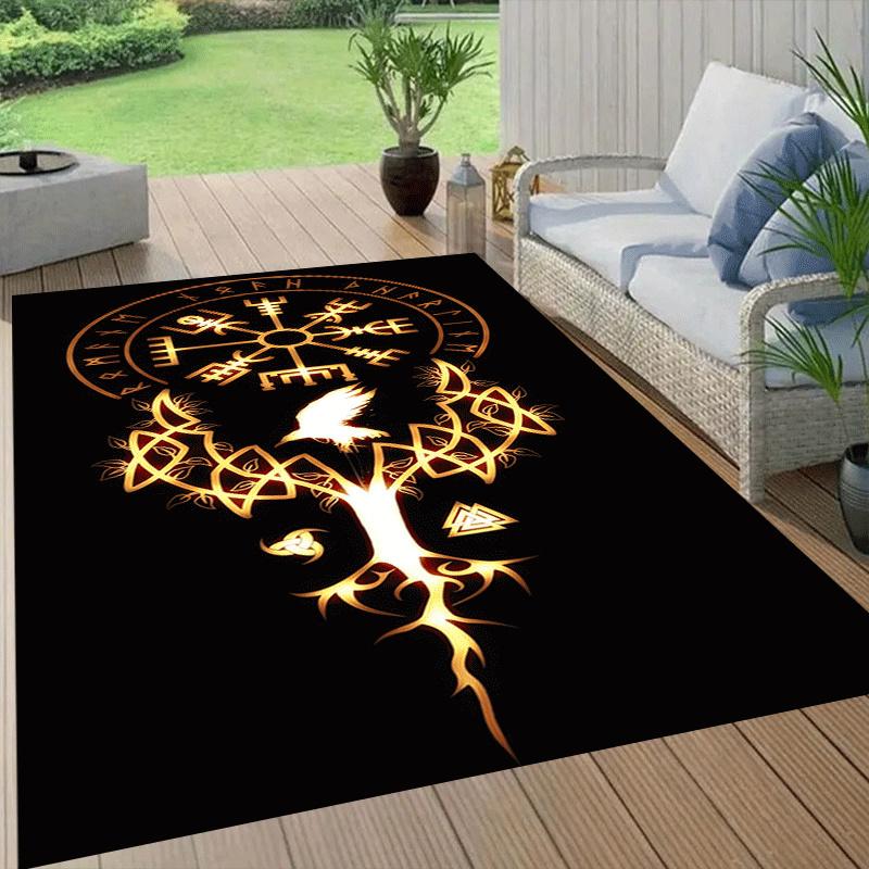 1pc Viking Totem Print, Design Indoor Area Rug - Soft, Anti-Slip, and Durable Gaming Room Decor for Bedroom, Living Room