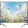 2D Watercolor Wildflower Photography Backdrop Butterfly Blue Sky Background