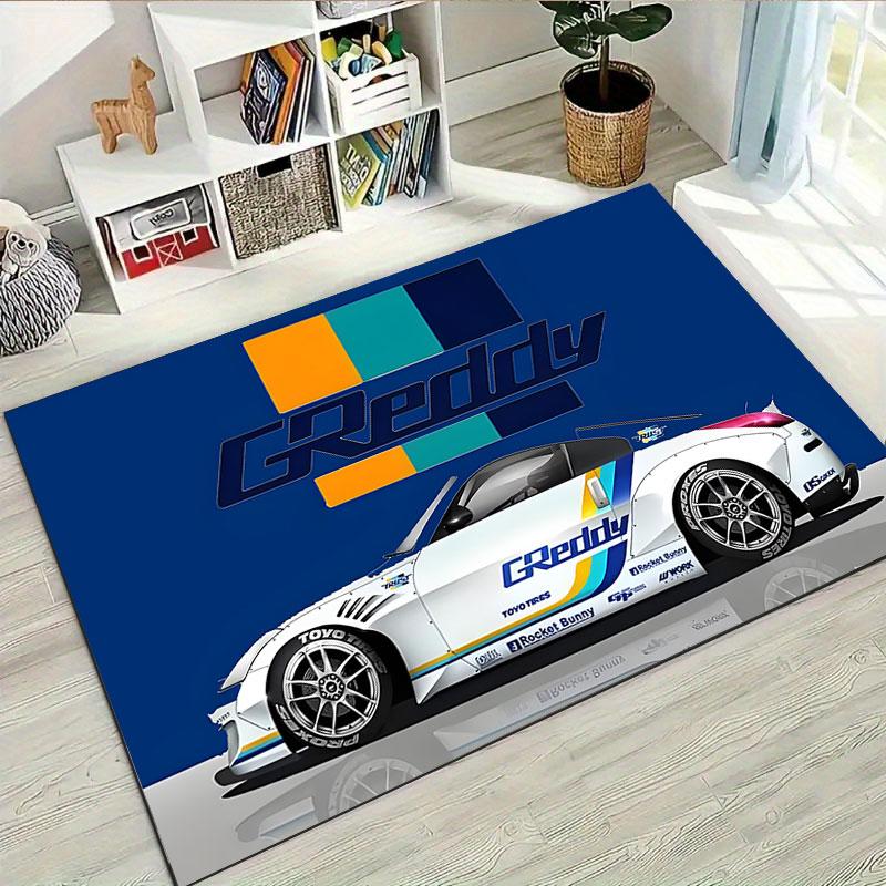 GReddy pattern rug, non-slip rug, suitable for living room, bedroom, game room, computer room and home décor.