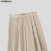 INCERUN Men Zip-up High Waist Casual Long Wide Legs Pants Trousers